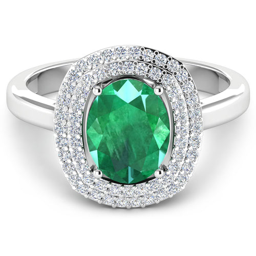 1.97 Carat Zambian Emerald & Diamond 14K White Gold Engagement Ring