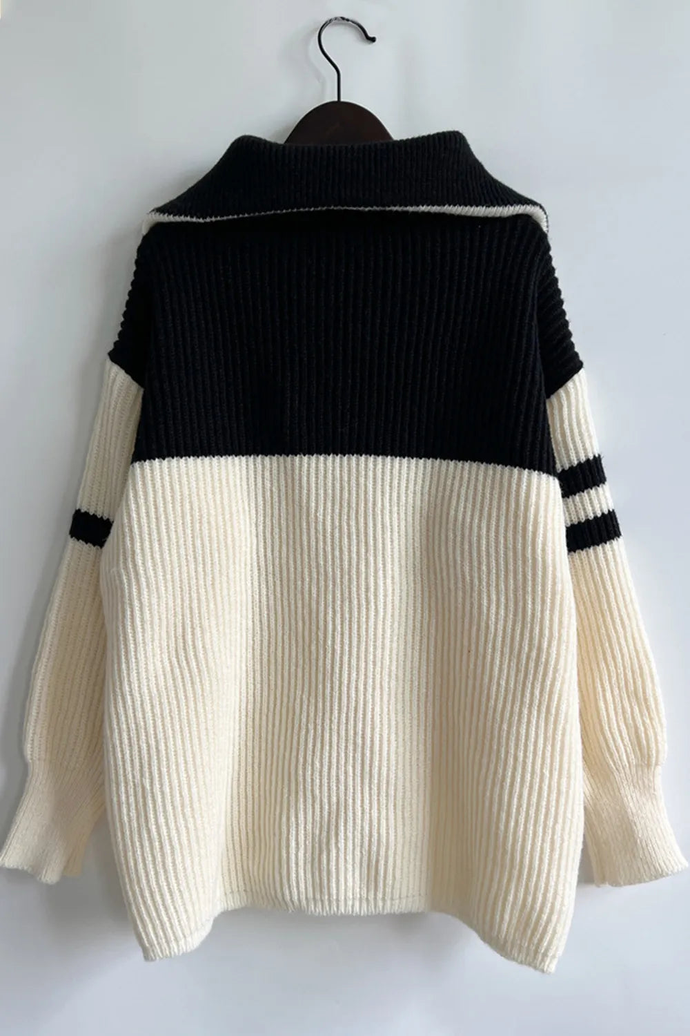Quarter Zip Striped Dropped Shoulder Sweater - Korvel