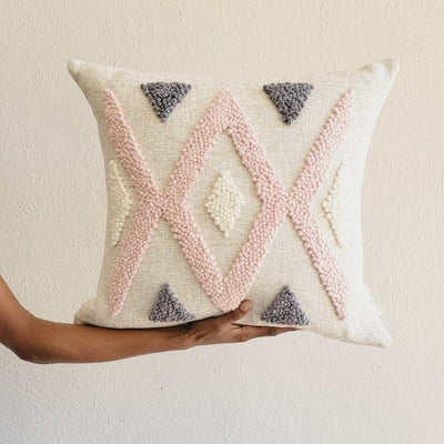 Quartz Cross Throw Pillow - Pastel Pink & Grey