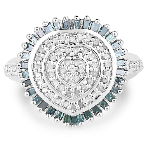 Anillo de Plata Esterlina con Diamantes Blancos y Verdes de 0.74 Quilates