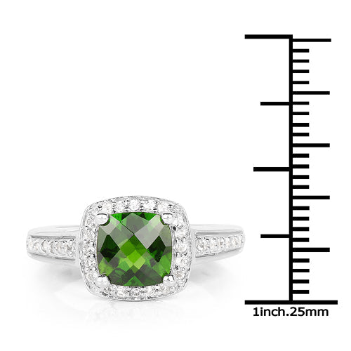 1.67 Carat Chrome Diopside & White Topaz Sterling Silver Ring
