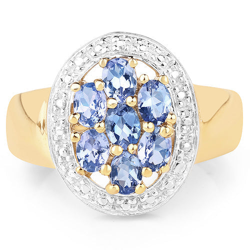 14K Yellow Gold Plated Tanzanite Cluster Ring in Sterling Silver