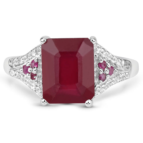 Bague de fiançailles en argent sterling avec rubis de 4,49 carats et topaze blanche