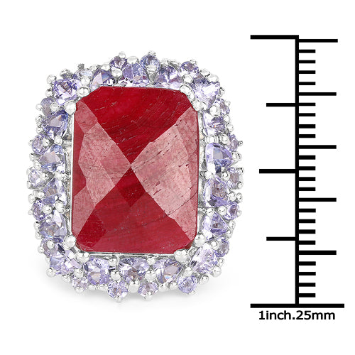 Bague cocktail en argent sterling avec rubis teinté de 15,13 carats et tanzanite