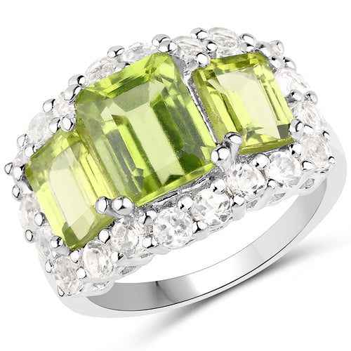 Bague en argent sterling avec péridot et topaze blanche de 6,00 carats