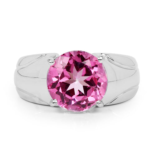 Bague de fiançailles en argent sterling avec topaze rose véritable de 4,55 carats