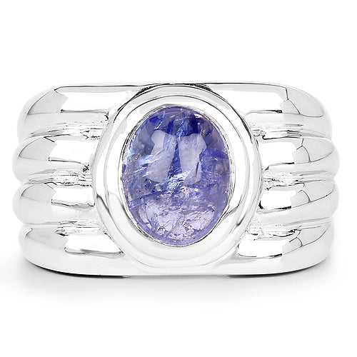 3.55 Carat Genuine Tanzanite Sterling Silver Engagement Ring