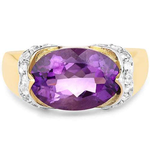 Bague en Améthyste et Topaze Blanche Plaquée Or Jaune 14K