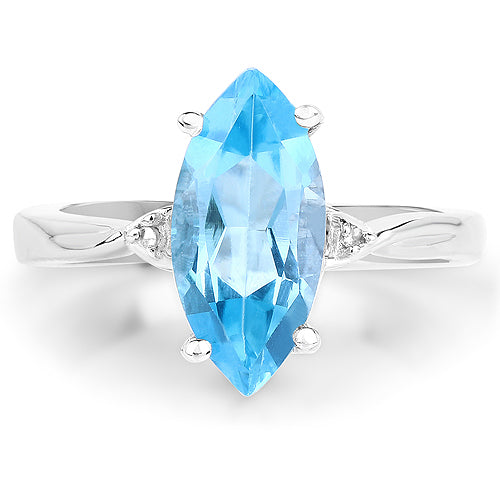 3.67 Carat Swiss Blue Topaz & Diamond Sterling Silver Ring