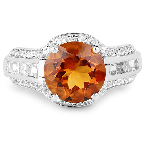 Anillo de Plata Esterlina con Citrino y Topacio Blanco de 2.81 Quilates