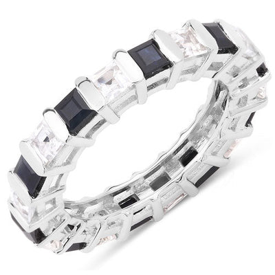 Anillo de Zafiro Azul de 3.60 Quilates y Topacio Blanco en Plata de Ley