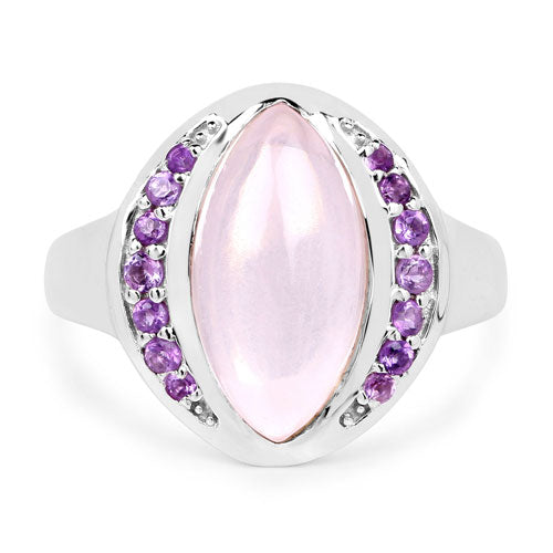 Anillo de plata esterlina con cuarzo rosa y amatista de 3.57 quilates