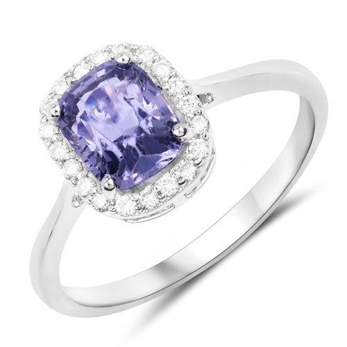 Bague de fiançailles en or blanc 14K avec spinelle bleu et diamants de 1,83 carat