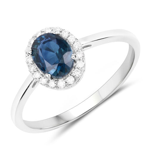 Bague de fiançailles en saphir bleu et diamant de 1,20 carat en or blanc 14 carats