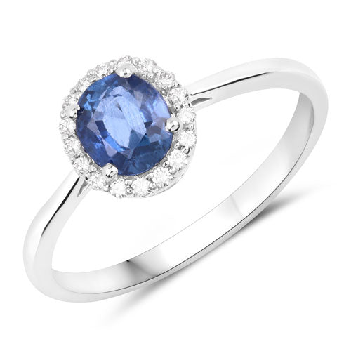 1.06 Carat Blue Sapphire and Diamond 14K White Gold Engagement Ring