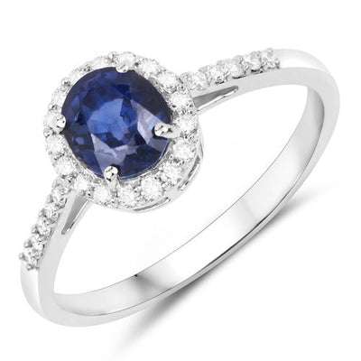 1.60 Carat Genuine Purple Blue Sapphire and Diamond Halo Ring