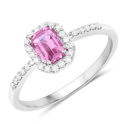 0.99 Carat Pink Sapphire and Diamond 14K White Gold Engagement Ring