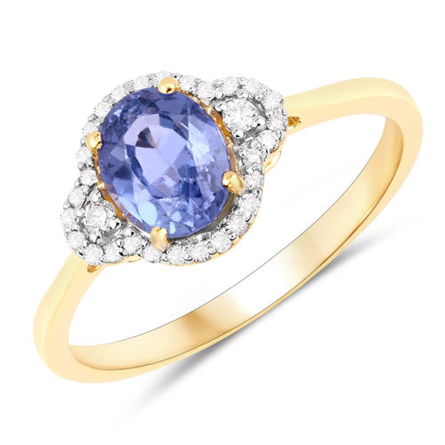Anillo de Compromiso de Zafiro Azul y Diamante de 1.27 Quilates en Oro Amarillo de 14K