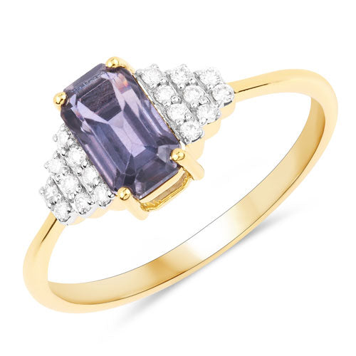 1.31 Carat Genuine Brownish Purple Sapphire and Diamond Ring in 14K Gold
