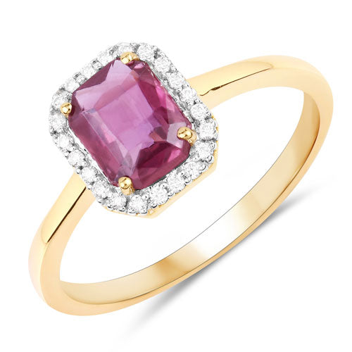 Bague de fiançailles en saphir rose et diamant de 1,30 carat en or jaune 14K