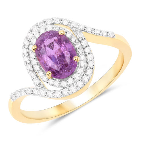 Bague de fiançailles en saphir rose et diamant de 2,01 carats en or jaune 14K