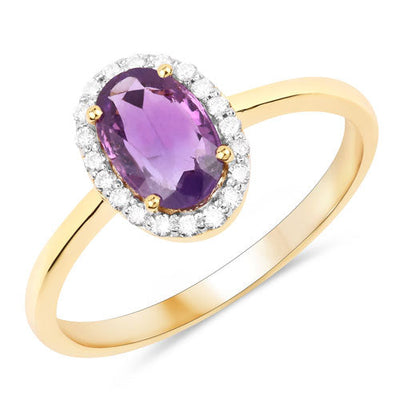 Bague de fiançailles en or 14K avec saphir rose violet et diamants de 1,24 carat