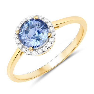 1.35 Carat Blue Sapphire and Diamond 14K Yellow Gold Engagement Ring