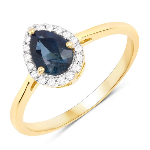 1.22 Carat Blue Sapphire and Diamond 14K Yellow Gold Engagement Ring