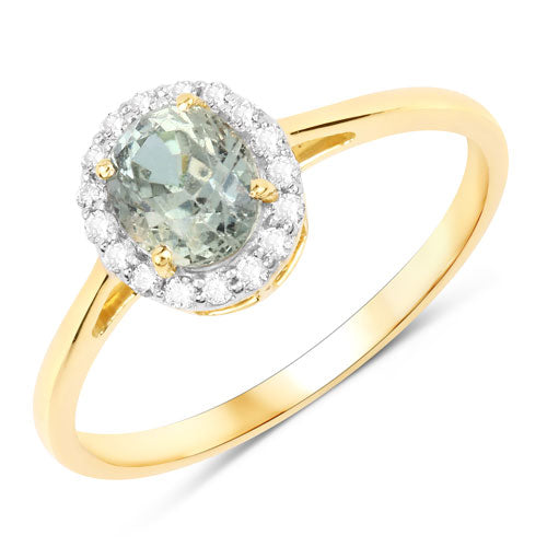 1.29 Carat Green Sapphire & Diamond 14K Yellow Gold Engagement Ring