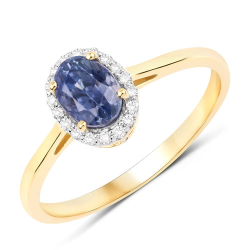 Bague de fiançailles en saphir bleu et diamant de 1,15 carat en or jaune 14K