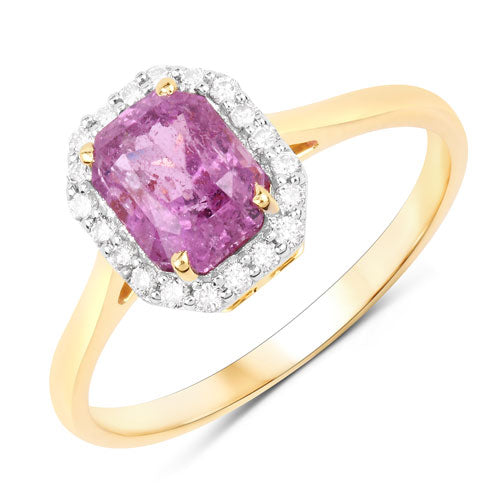 Bague de fiançailles en saphir rose et diamant de 1,91 carat en or jaune 14K