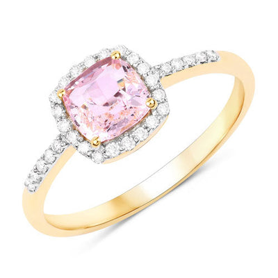 1.13 Carat Pink Sapphire and Diamond Halo Ring in 14K Yellow Gold