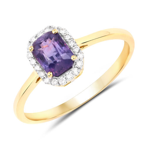 Bague en saphir bleu violet véritable de 1,11 carat et diamants blancs