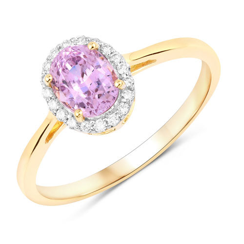 Bague de fiançailles en saphir rose et diamant de 1,31 carat en or jaune 14K
