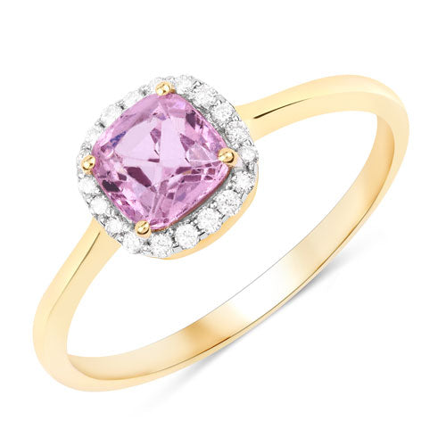 Bague de fiançailles en or jaune 14K avec spinelle rose et diamants de 1,09 carat
