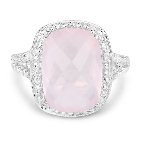 Anillo de Cuarzo Rosa Genuino de 5.80 Quilates en Plata de Ley