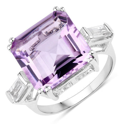 Bague en argent sterling avec améthyste rose de 8,30 carats et topaze blanche