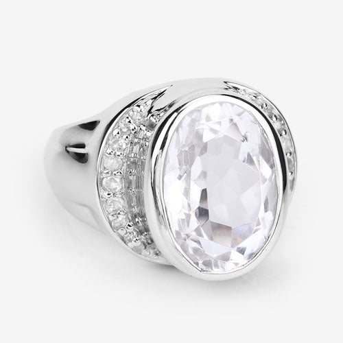 5.38 Carat Crystal Quartz & Diamond Sterling Silver Engagement Ring