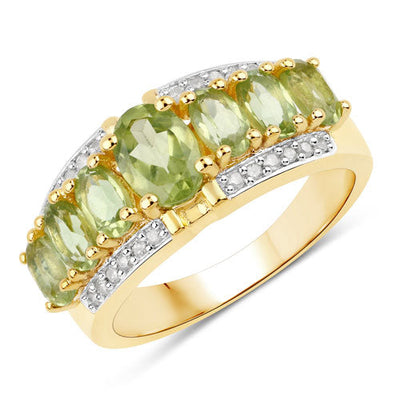 Bague en argent sterling avec péridot et diamants de 2,34 carats
