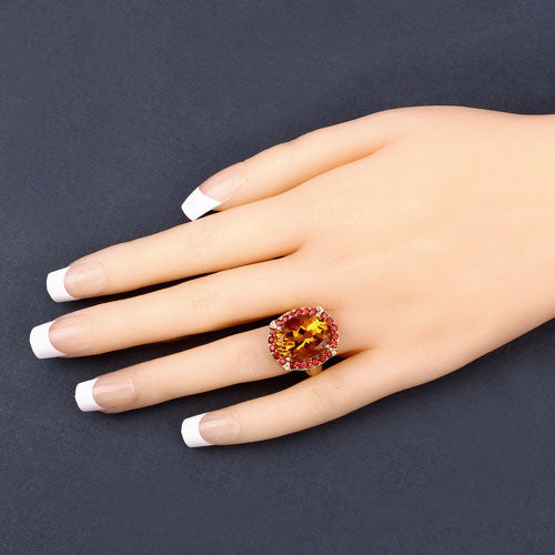 9.38 Carat Genuine Citrine & Orange Sapphire Sterling Silver Ring