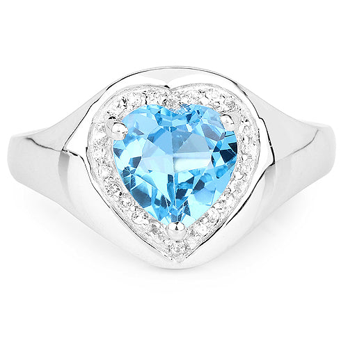 Bague en argent sterling avec topaze bleue suisse et topaze blanche de 2,23 carats