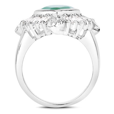 Bague Halo en Émeraude de 2,57 Carats et Topaze Blanche en Argent Sterling