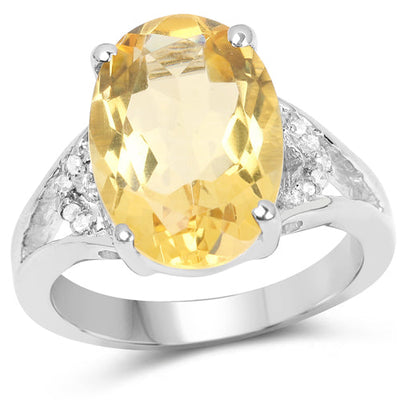 4.55 Carat Genuine Citrine and White Diamond Sterling Silver Ring
