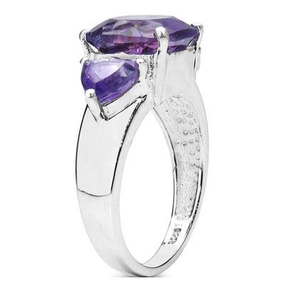 4.10 Carat Genuine Amethyst Sterling Silver Engagement Ring