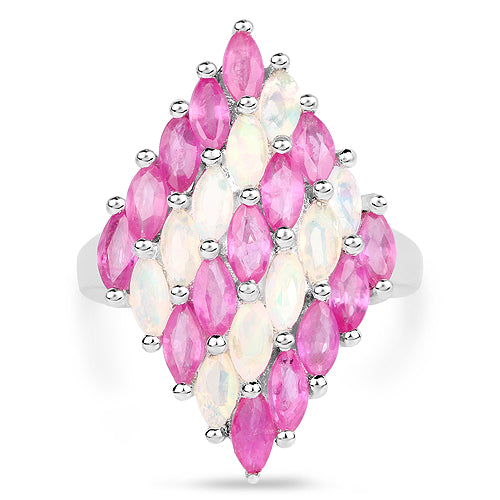 2.95 Carat Genuine Ethiopian Opal and Ruby Sterling Silver Ring