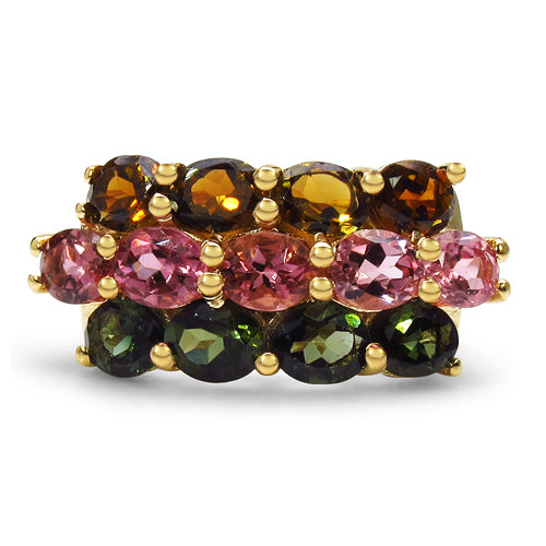 Bague en cluster en tourmaline multi en plaqué or jaune 14K
