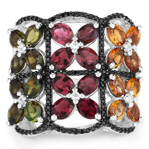 8.38 Carat Multi Tourmaline Sterling Silver Cocktail Ring