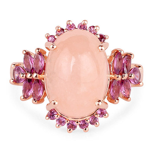 14K Rose Gold Plated Morganite & Rhodolite Sterling Silver Ring