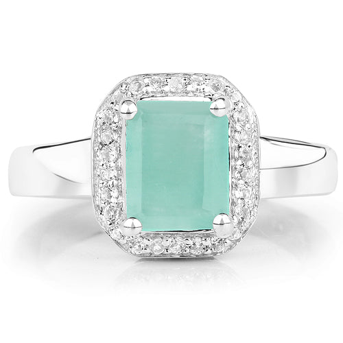 Anillo de plata esterlina con esmeralda de 1.73 quilates y topacio blanco