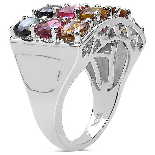 3.72 Carat Multi Tourmaline Cluster Ring in Sterling Silver